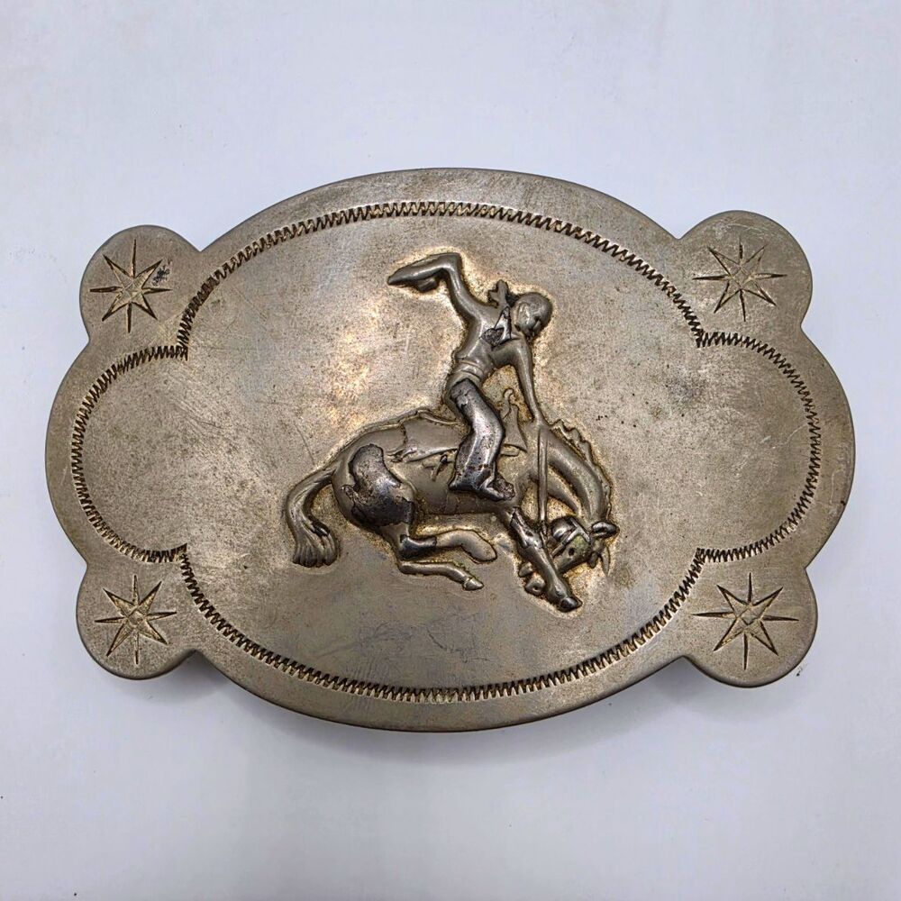 Vintage Bucking Bronco Cowboy Belt Buckle Western Rodeo Horse Starburst